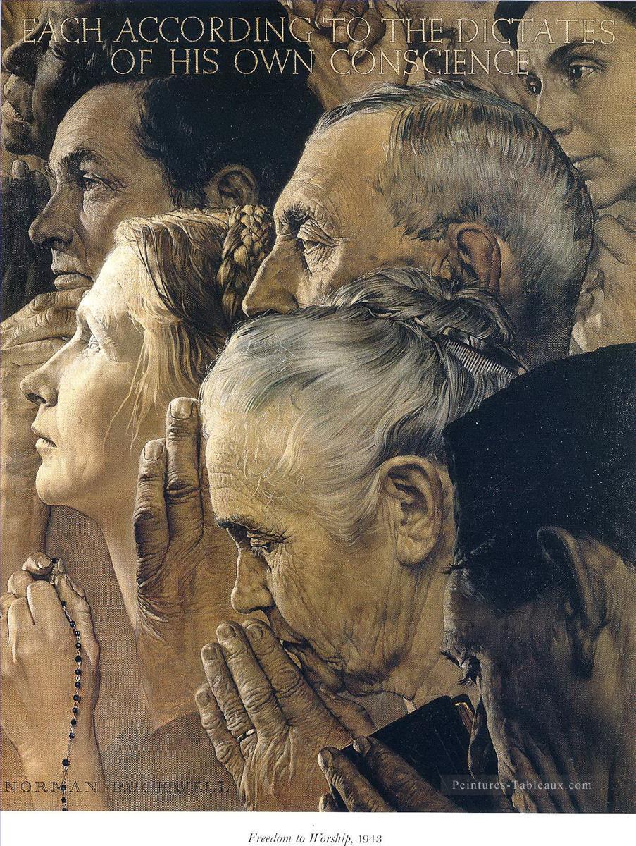 崇拝の自由 1943 年 ノーマン ロックウェル油絵